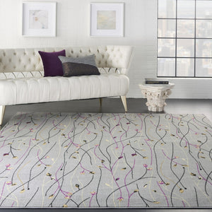 HomeRoots 9' X 12' Gray Floral Vines Area Rug - Elegant Power Loomed Design for Living Room & Dining Spaces 550794