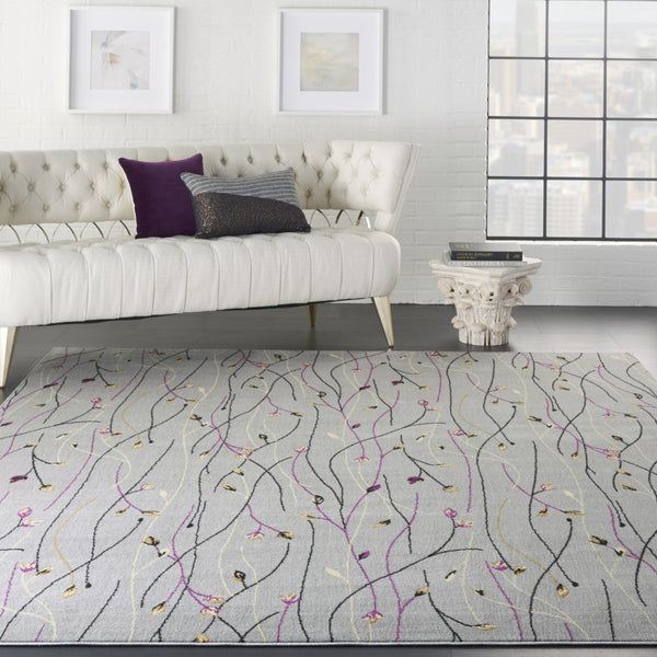 HomeRoots 9' X 12' Gray Floral Vines Area Rug - Elegant Power Loomed Design for Living Room & Dining Spaces 550794