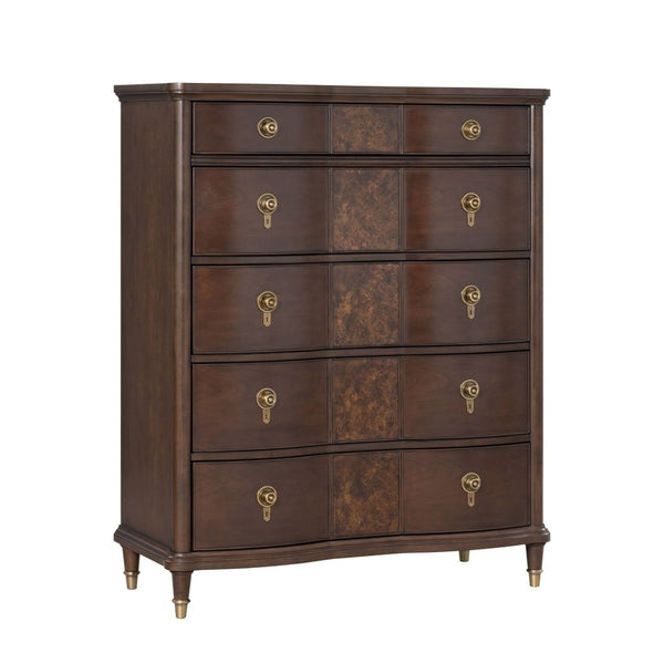 English Elm 1pc Transitional Dark Cherry Rubberwood Chest Dovetail Drawers Gold Knobs Bedroom B2741P446686