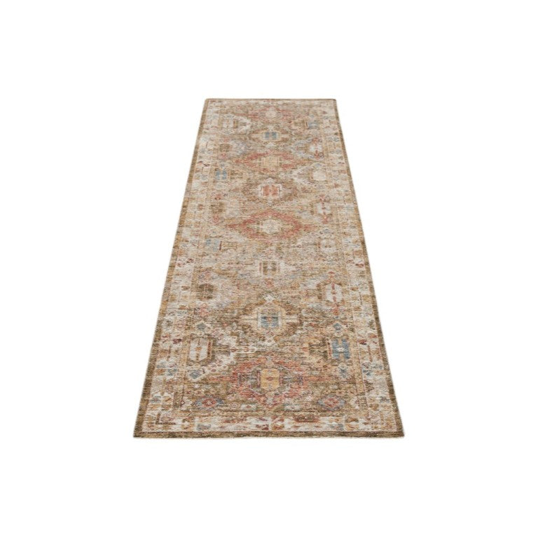 HomeRoots 10 Foot Ivory Green Oriental Runner Rug Power Loomed Polyester for Busy Hallways 550801