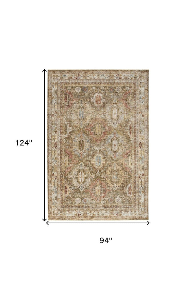 HomeRoots 8 Foot by 10 Ivory Green Medallion Polyester Area Rug for Living Rooms 550802