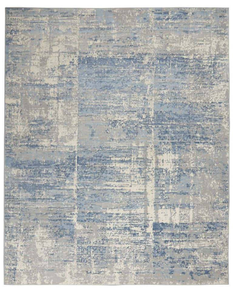 HomeRoots 8 X 10 Ivory Blue Gray Abstract High-low Pile Polyester Area Rug for Living Rooms 550809