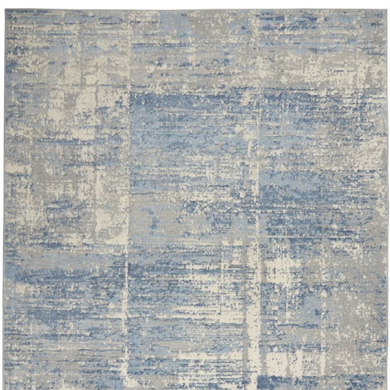 HomeRoots 8 X 10 Ivory Blue Gray Abstract High-low Pile Polyester Area Rug for Living Rooms 550809