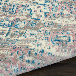 HomeRoots 9' Ivory and Blue Floral Medallion Area Rug - Durable, Stain-Resistant, Non-Skid for Stylish Homes 9' X 12' 550814