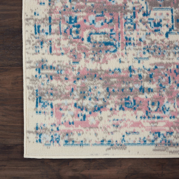 Homeroots 9' X 12' Ivory And Blue Floral Medallion Distressed Non Skid Area Rug  Polypropylene 550814