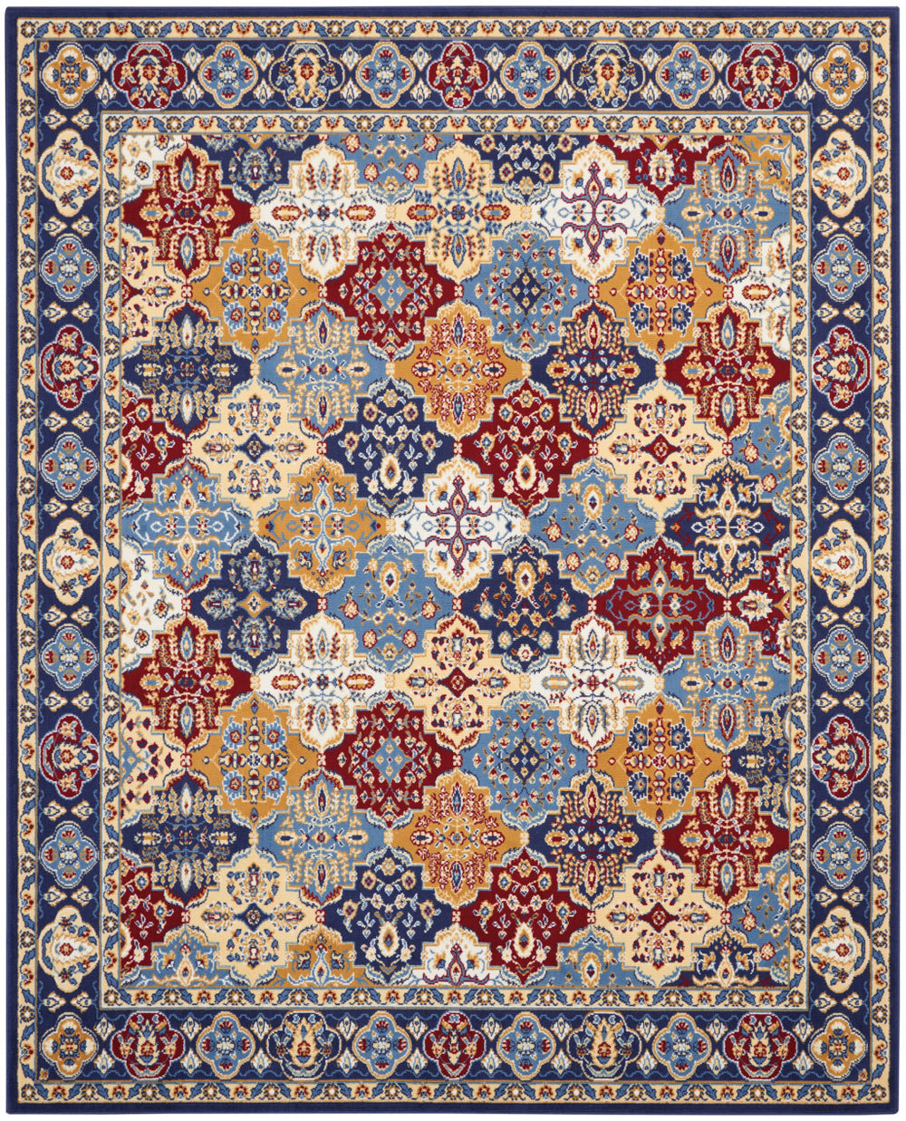 Homeroots 9' X 12' Blue Red And Orange Floral Distressed Non Skid Area Rug  Polypropylene 550815