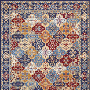 Homeroots 9' X 12' Blue Red And Orange Floral Distressed Non Skid Area Rug  Polypropylene 550815