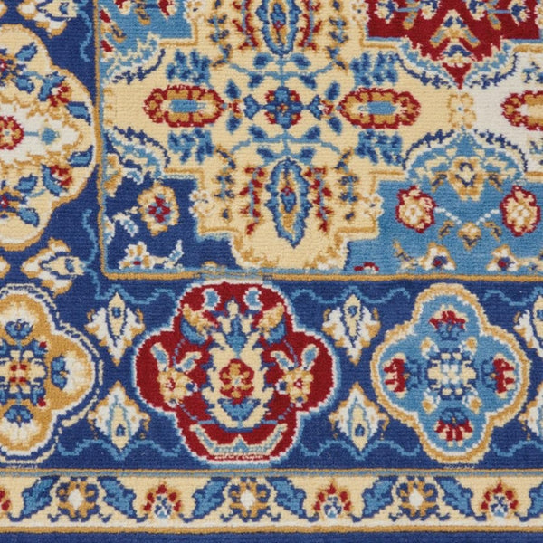 HomeRoots 9' X 12' Bohemian Floral Area Rug - Vibrant Blue, Red & Orange, Stain-Resistant, Non-Skid Design 550815