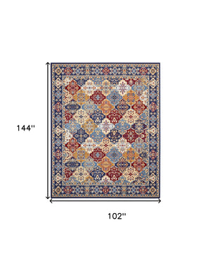 Homeroots 9' X 12' Blue Red And Orange Floral Distressed Non Skid Area Rug  Polypropylene 550815