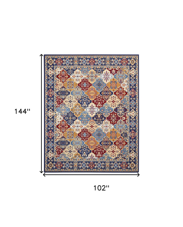 Homeroots 9' X 12' Blue Red And Orange Floral Distressed Non Skid Area Rug  Polypropylene 550815