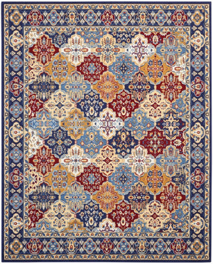 HomeRoots 9' X 12' Bohemian Floral Area Rug - Vibrant Blue, Red & Orange, Stain-Resistant, Non-Skid Design 550815