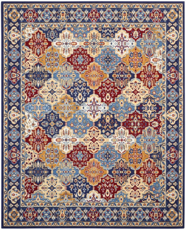 HomeRoots 9' X 12' Bohemian Floral Area Rug - Vibrant Blue, Red & Orange, Stain-Resistant, Non-Skid Design 550815