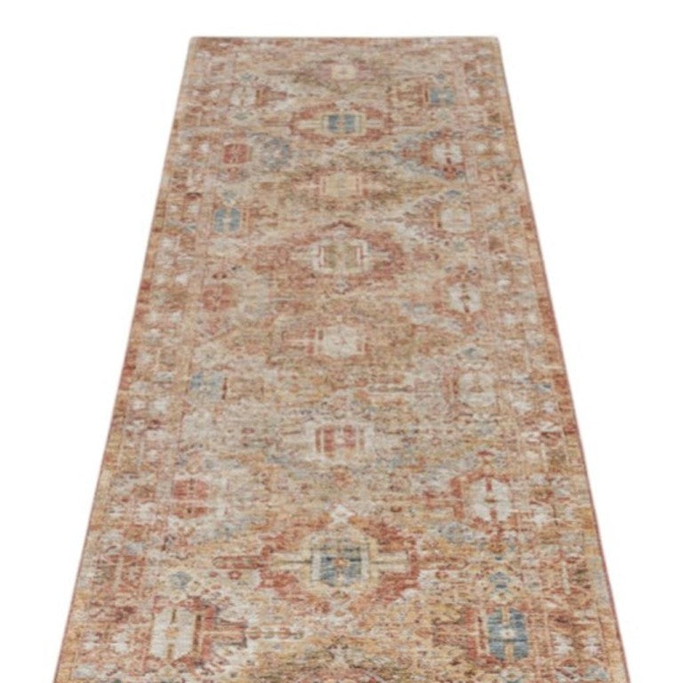 HomeRoots 10 Foot Distressed Geometric Polyester Runner Rug for Hallways and Entryways 550816