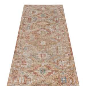 10 Foot Distressed Geometric Polyester Runner Rug for Hallways and Entryways