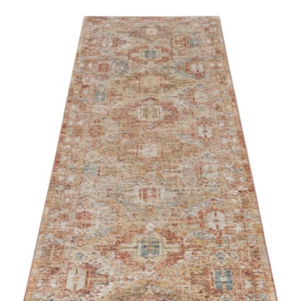 10 Foot Distressed Geometric Polyester Runner Rug for Hallways and Entryways