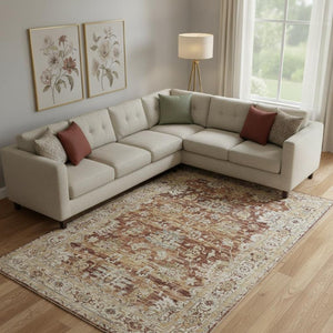 8 Ft X 10 Ft Floral Medallion Area Rug Distressed Rust Tones for Living Rooms