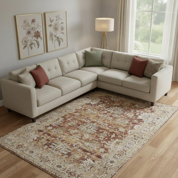 8 Ft X 10 Ft Floral Medallion Area Rug Distressed Rust Tones for Living Rooms