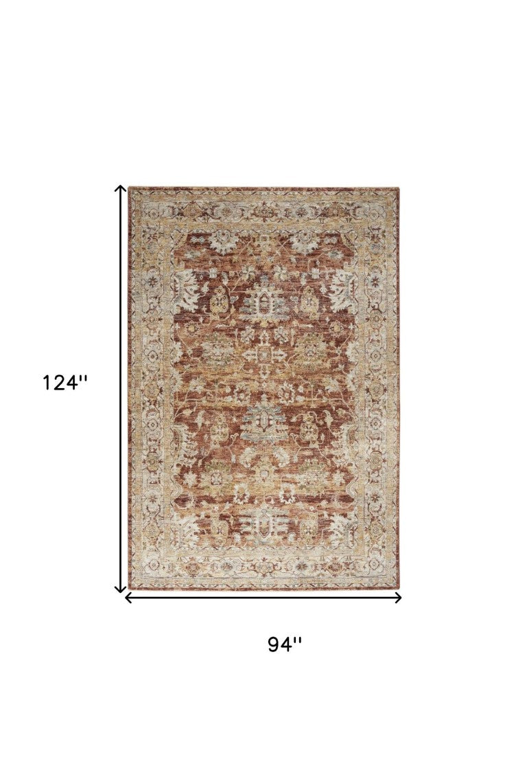 8 Ft X 10 Ft Floral Medallion Area Rug Distressed Rust Tones for Living Rooms