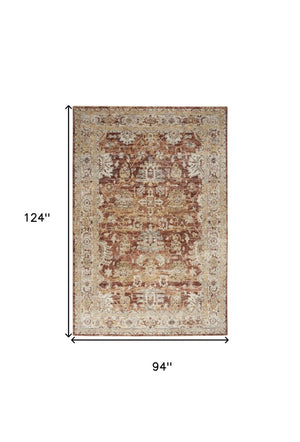 8 Ft X 10 Ft Floral Medallion Area Rug Distressed Rust Tones for Living Rooms