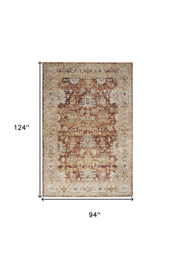 8 Ft X 10 Ft Floral Medallion Area Rug Distressed Rust Tones for Living Rooms