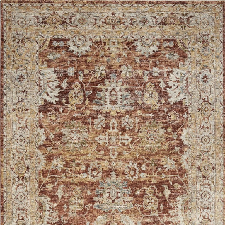 8 Ft X 10 Ft Floral Medallion Area Rug Distressed Rust Tones for Living Rooms