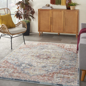 HomeRoots 4' Blue and Red Floral Distressed Area Rug - Vintage Charm, Stain-Resistant, Perfect for High Traffic Spaces 4' X 6' 550820