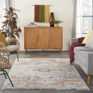 HomeRoots 4' Blue and Red Floral Distressed Area Rug - Vintage Charm, Stain-Resistant, Perfect for High Traffic Spaces 4' X 6' 550820