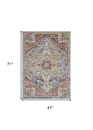 Homeroots 4' X 6' Blue And Red Floral Distressed Area Rug  Polypropylene 550820