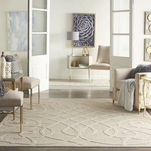 HomeRoots 7' Cream and Beige Trellis Area Rug – Stylish, Durable Indoor/Outdoor Flooring for Any Space 550822