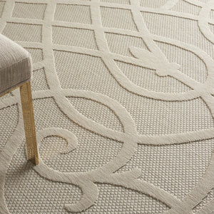 HomeRoots 7' Cream and Beige Trellis Area Rug – Stylish, Durable Indoor/Outdoor Flooring for Any Space 550822