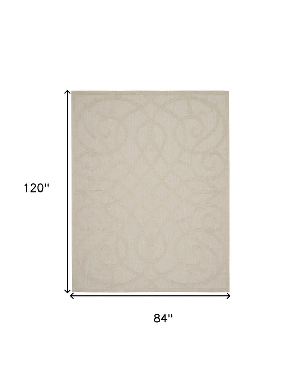HomeRoots 7' Cream and Beige Trellis Area Rug – Stylish, Durable Indoor/Outdoor Flooring for Any Space 550822