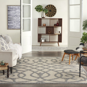 HomeRoots 7' X 10' Cream and Gray Trellis Rug - Stylish, Durable Indoor/Outdoor Area Rug for High-Traffic Spaces 550823