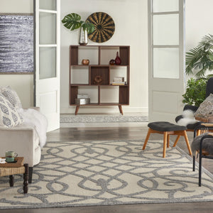 HomeRoots 7' X 10' Cream and Gray Trellis Rug - Stylish, Durable Indoor/Outdoor Area Rug for High-Traffic Spaces 550823