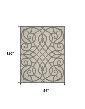 HomeRoots 7' X 10' Cream and Gray Trellis Rug - Stylish, Durable Indoor/Outdoor Area Rug for High-Traffic Spaces 550823