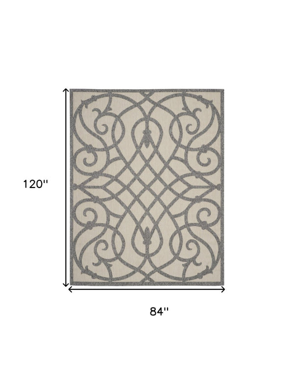 HomeRoots 7' X 10' Cream and Gray Trellis Rug - Stylish, Durable Indoor/Outdoor Area Rug for High-Traffic Spaces 550823
