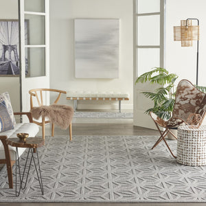 HomeRoots 7' Modern Light Gray Geometric Area Rug - Durable, Stain-Resistant for Indoor & Outdoor Spaces 550825