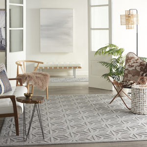 HomeRoots 7' Modern Light Gray Geometric Area Rug - Durable, Stain-Resistant for Indoor & Outdoor Spaces 550825
