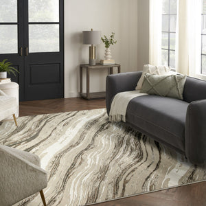 HomeRoots 5' Modern Abstract Area Rug in Beige, Black, and Gray – Stain-Resistant, Non-Skid, Durable Design 8' X 10' 550830