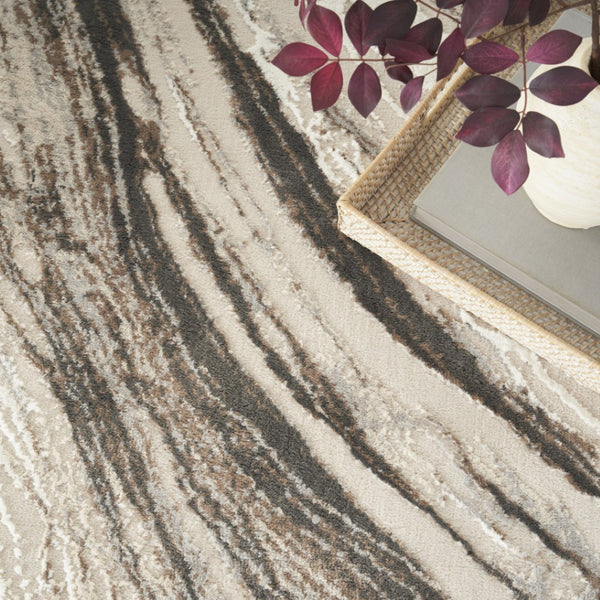 HomeRoots 5' Modern Abstract Area Rug in Beige, Black, and Gray – Stain-Resistant, Non-Skid, Durable Design 8' X 10' 550830