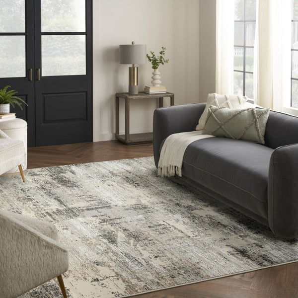 HomeRoots 5' Abstract Beige, Ivory, and Gray Non-Skid Area Rug - Modern, Stain-Resistant Design for Homes 8' X 10' 550831