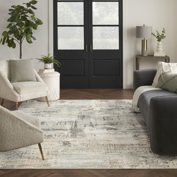 HomeRoots 5' Abstract Beige, Ivory, and Gray Non-Skid Area Rug - Modern, Stain-Resistant Design for Homes 8' X 10' 550831