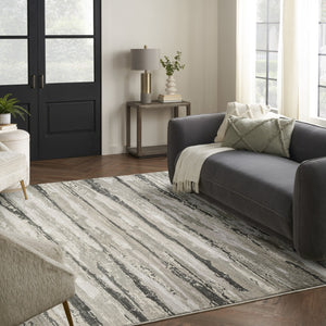 HomeRoots 5' Abstract Ivory Beige and Gray Non-Skid Area Rug - Durable, Stain-Resistant, Modern Style for Any Room 8' X 10' 550833
