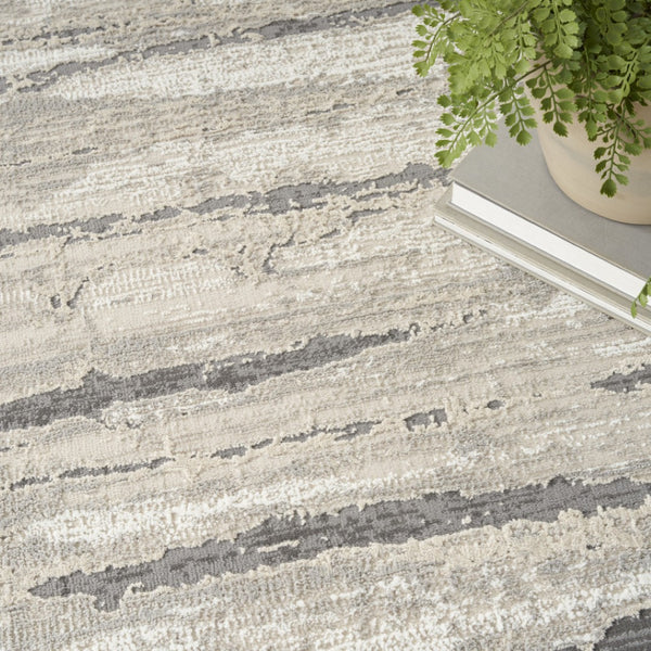 HomeRoots 5' Abstract Ivory Beige and Gray Non-Skid Area Rug - Durable, Stain-Resistant, Modern Style for Any Room 8' X 10' 550833