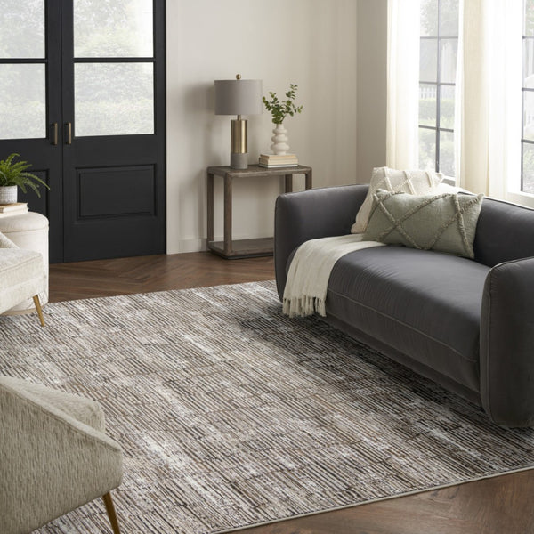 HomeRoots 5' Brown and Ivory Abstract Area Rug - Soft, Non-Skid, Stain-Resistant Design for Modern Living Spaces 8' X 10' 550835