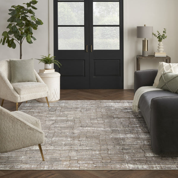 HomeRoots 5' Brown and Ivory Abstract Area Rug - Soft, Non-Skid, Stain-Resistant Design for Modern Living Spaces 8' X 10' 550835