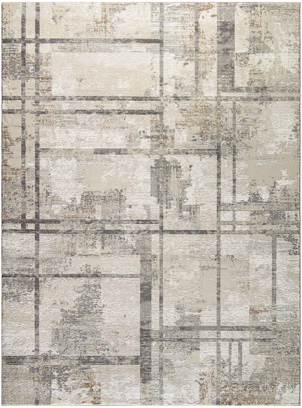 Homeroots 8' X 10' Ivory And Black Abstract Non Skid Area Rug  Polyester 550836