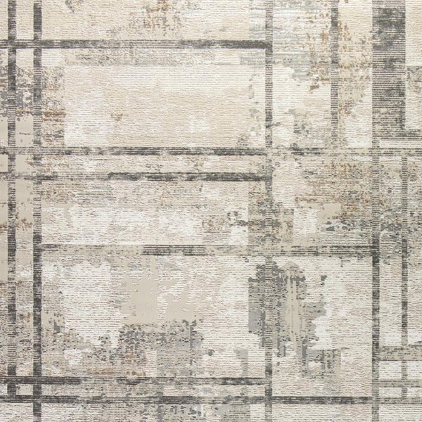 HomeRoots 5' Modern Abstract Area Rug in Ivory, Gray & Black - Durable, Stain-Resistant, Non-Skid Design 8' X 10' 550836