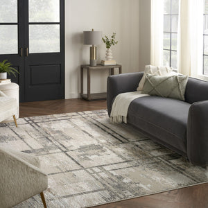 HomeRoots 5' Modern Abstract Area Rug in Ivory, Gray & Black - Durable, Stain-Resistant, Non-Skid Design 8' X 10' 550836