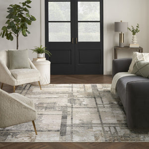 HomeRoots 5' Modern Abstract Area Rug in Ivory, Gray & Black - Durable, Stain-Resistant, Non-Skid Design 8' X 10' 550836