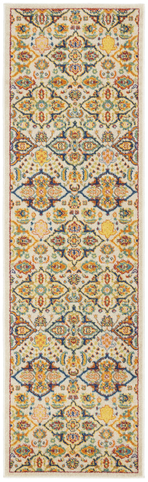 Homeroots 12' Runner Blue And Yellow Floral Power Loom Runner Rug  Polypropylene 550837